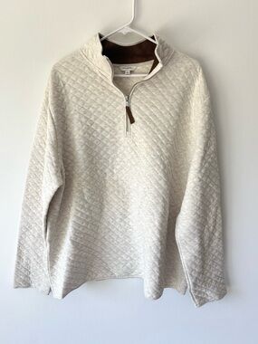 Banana Republic Quilted Knit Quarter Zip Pullover Cream Oatmeal Heather